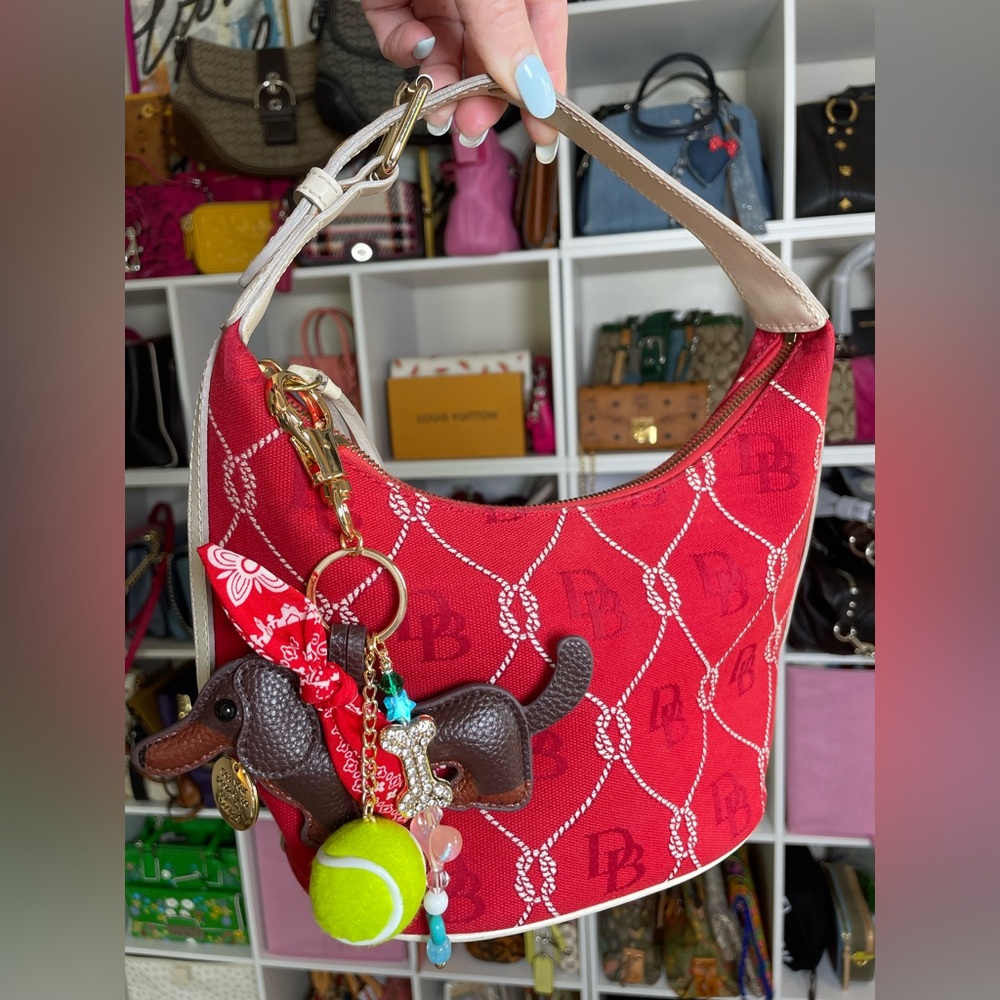 Dooney & Bourke Nautical Rope Red Canvas & White Leather Monogram Hobo Bag